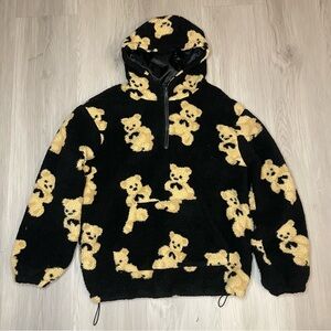 Aelfric Eden Teddy Bear Sherpa Fleece Jacket Medium Grunge Emo Punk Metal Y2K